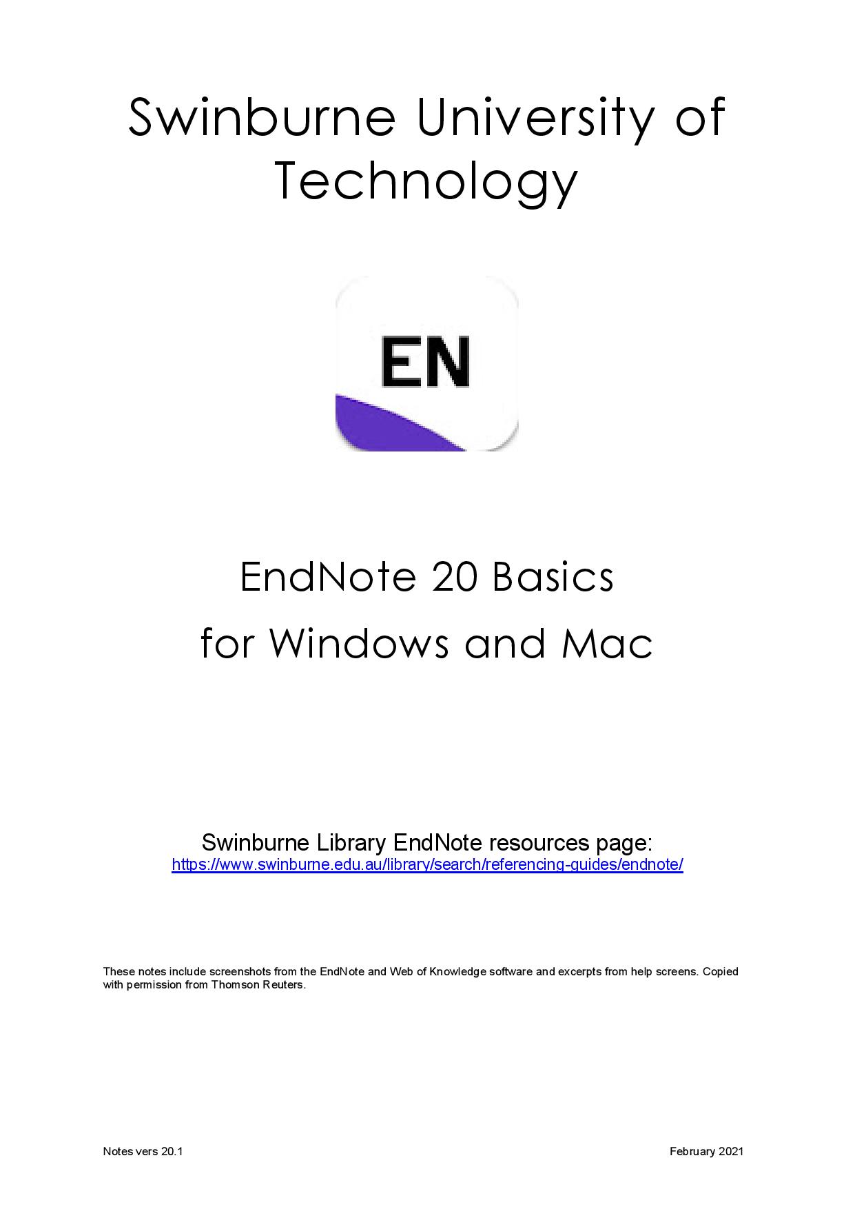 Swinburne Guide to EndNote for desktop (Windows and Mac)