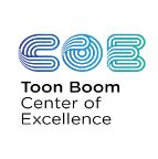 Toon Boom Center of Excellence logo. COE is spelt in blue curly line font followed by black plain font for the rest.