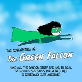 Green falcon superhero flying through the air
