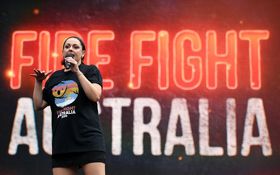 Celeste Barber on stage for Fire Fight Australia