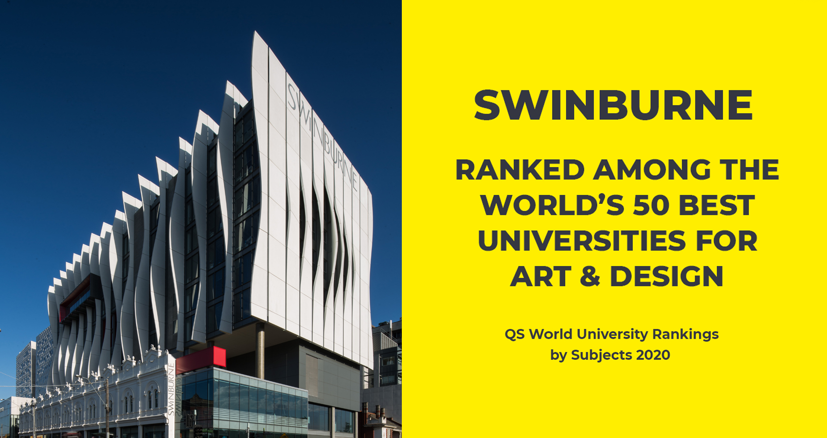 Tile image of Swinburne's performance in the QS World University Rankings by Subject 2020