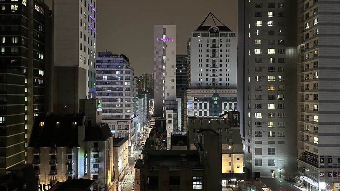 City Block buildings at night