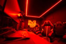 Competitive gaming lounge for students lighten up by red laser lights at The Junction