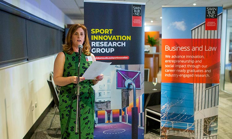 Event: Sport Innovation Research Group Launch - Emma Sherry speaking to the attendees