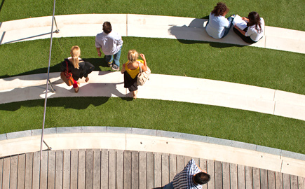 Aerial shot of students on campus