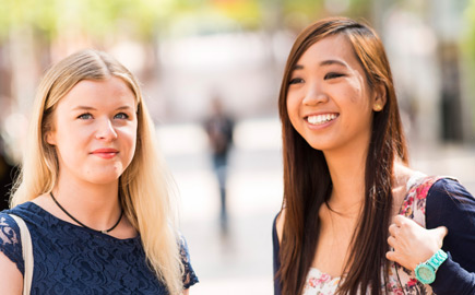 Two female students at Swinburne's Hawthorn campus