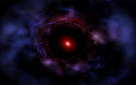 Artists impression of galaxy ZF-COSMOS 20115. A glowing red nugget in the centre of swirling clouds of gas