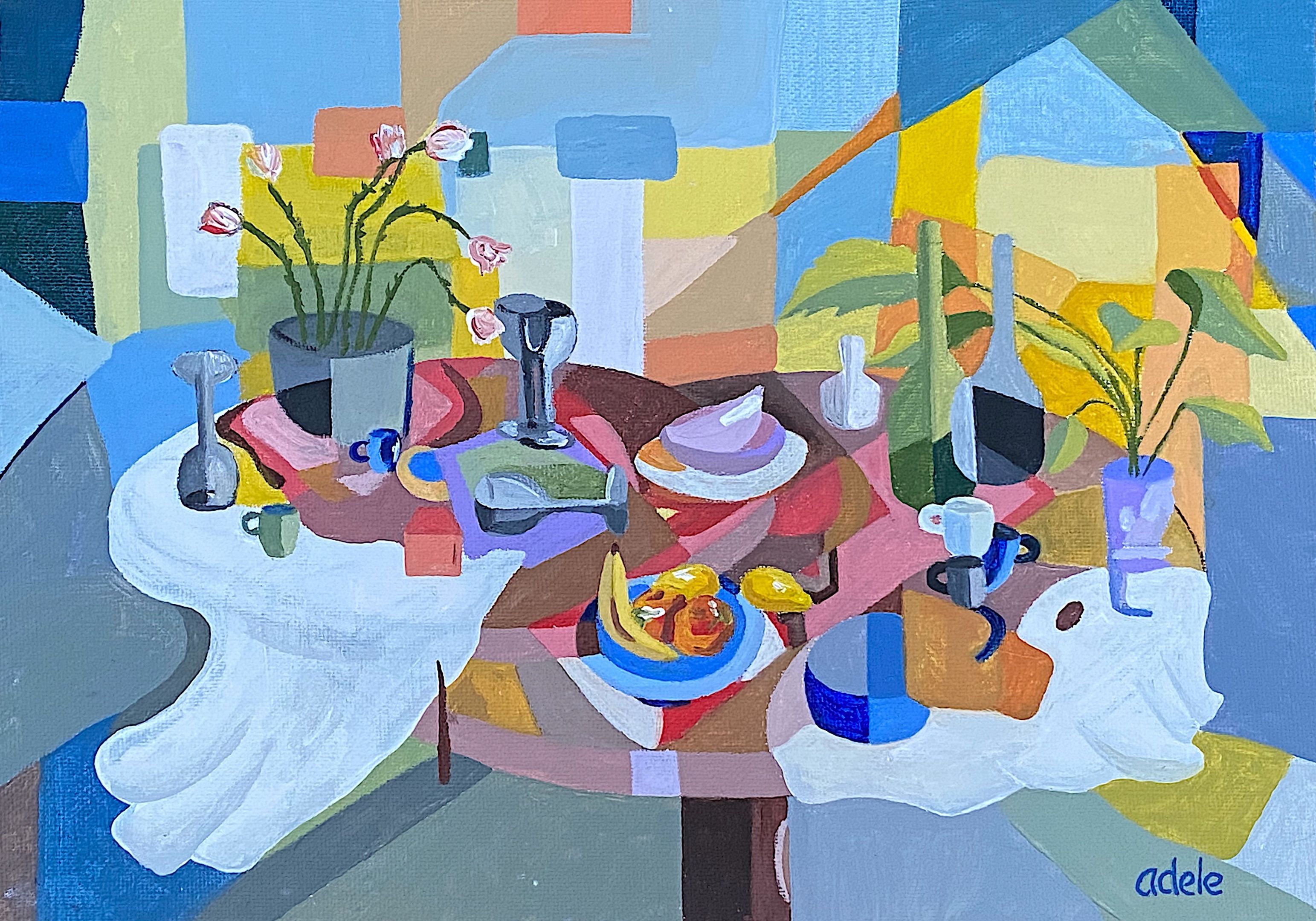 A colourful still life painting of dinner by Swinburne student Adele Croce.