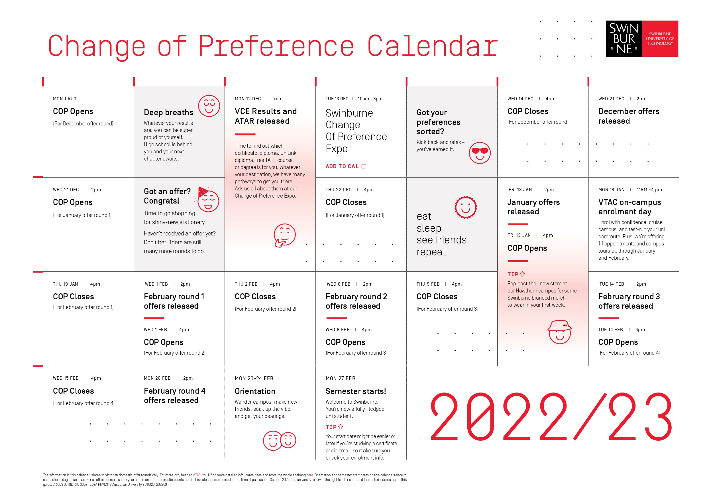2022/2023 Change of Preference (COP) Calendar
