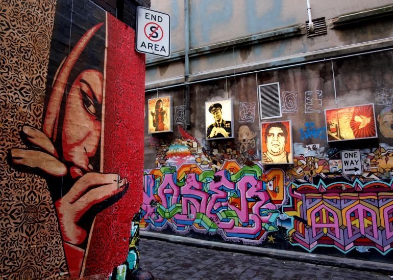 The graffiti-covered walls of Hosier Lane in Melbourne’s CBD.