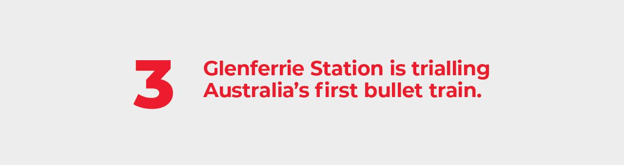 A big number three with text next to it saying: Glenferrie Station is trialling Australia’s first bullet train