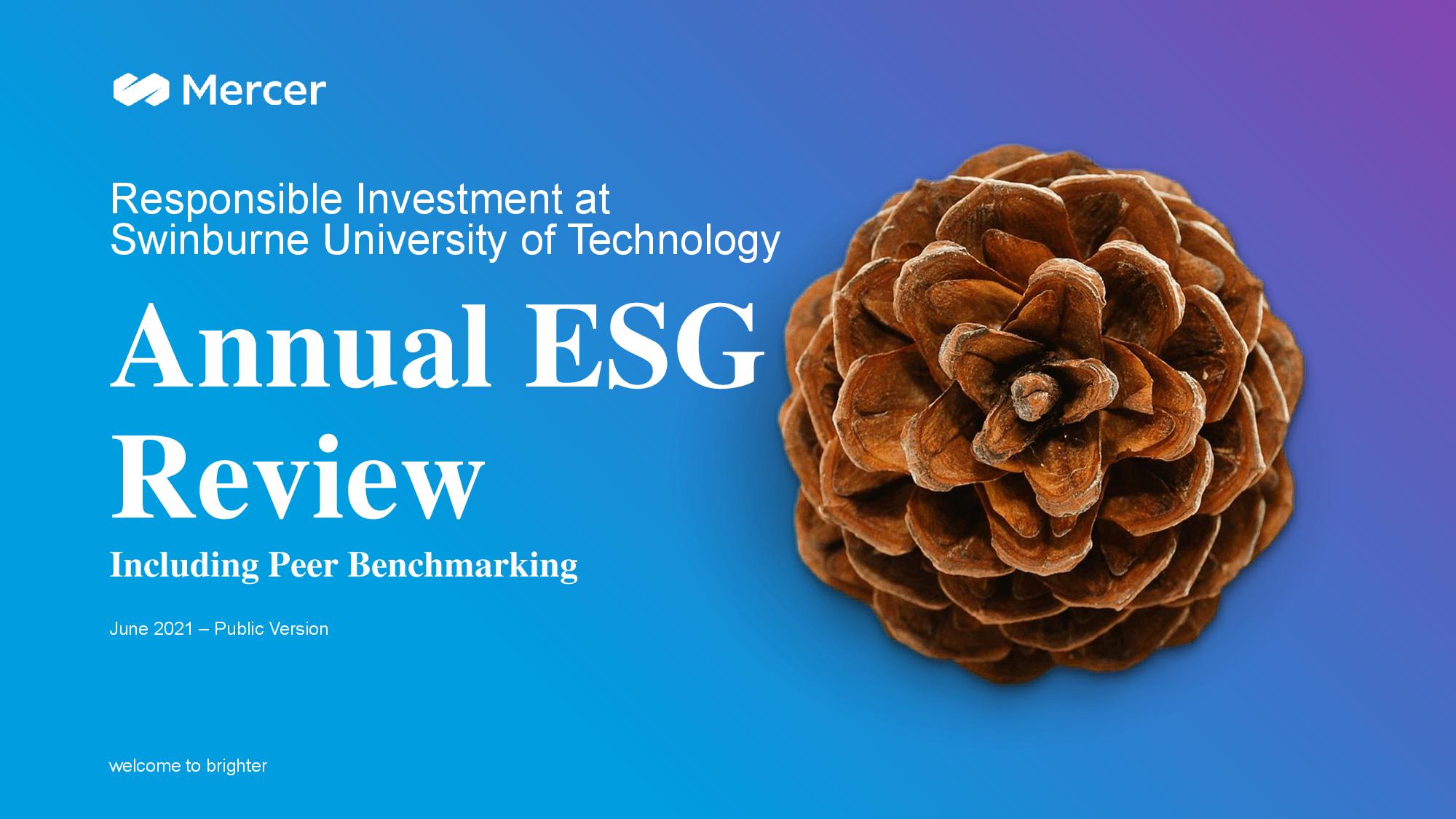 Responsible Investment at Swinburne - Annual ESG Review June 2021