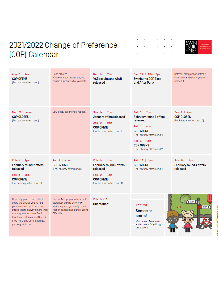 2021/2022 Change of Preference (COP) Calendar