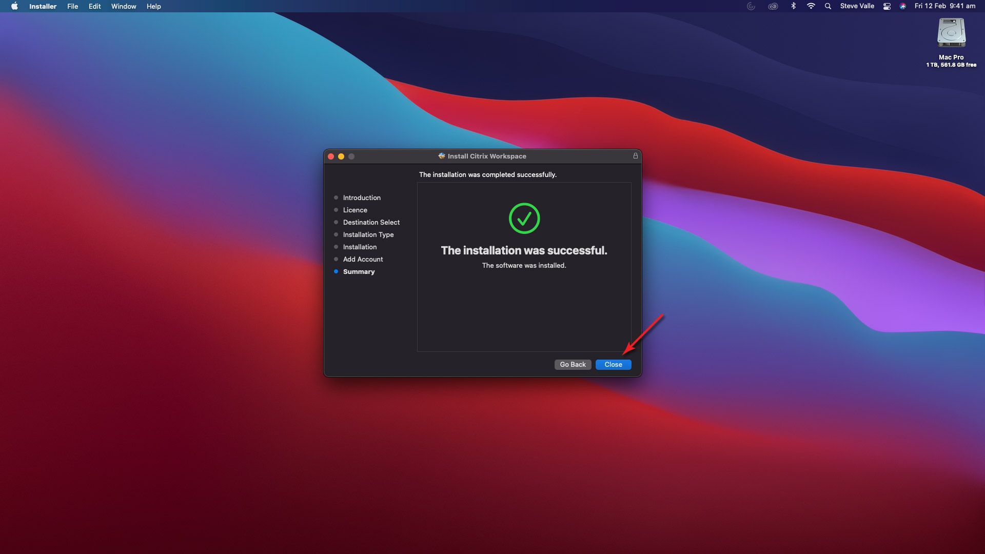 A screengrab of Citrix installation on macOS highlighting step 14 in the process