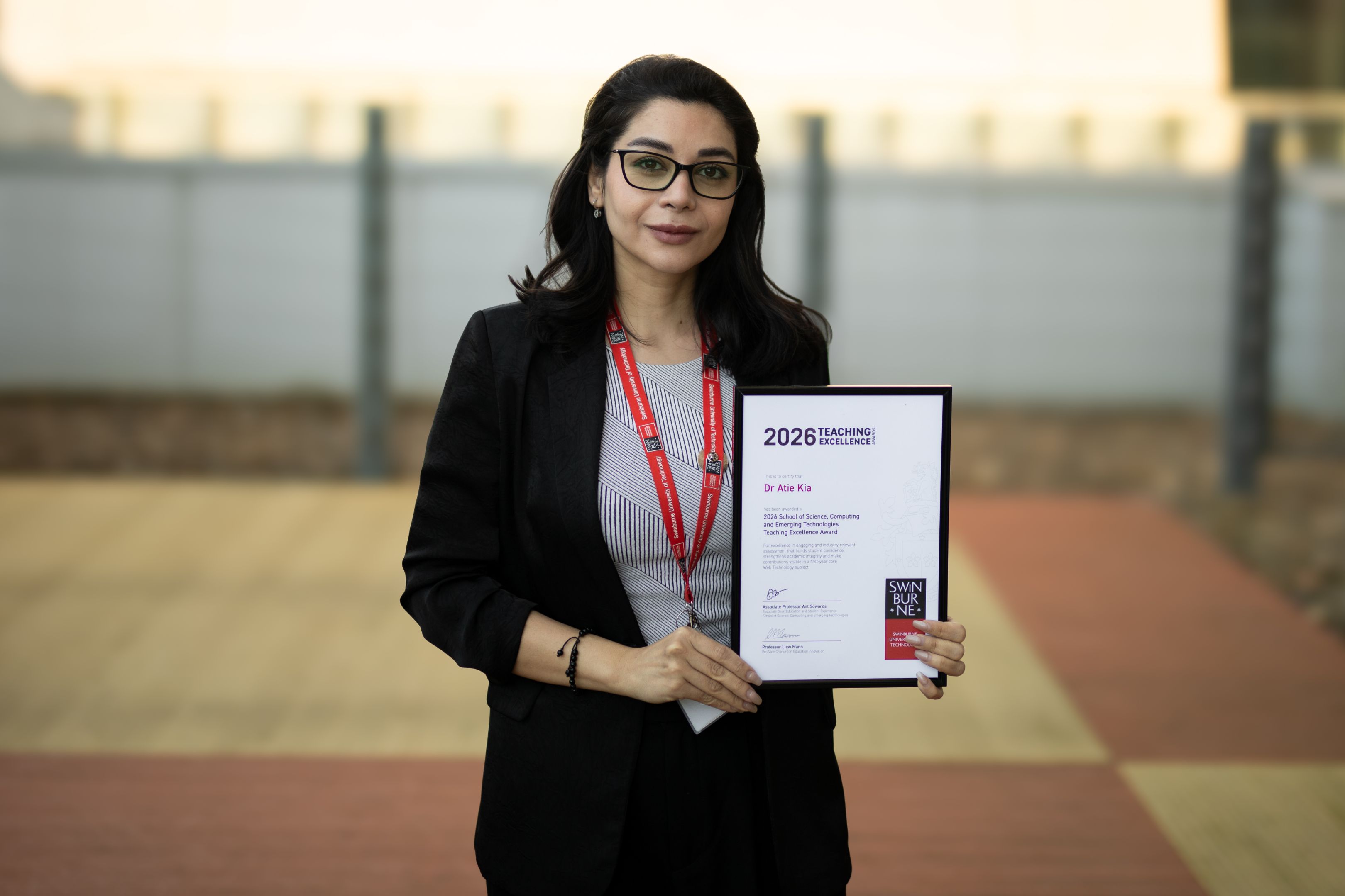 2026 School Teaching Excellence Award recipient Dr Atie Kia with her certificate