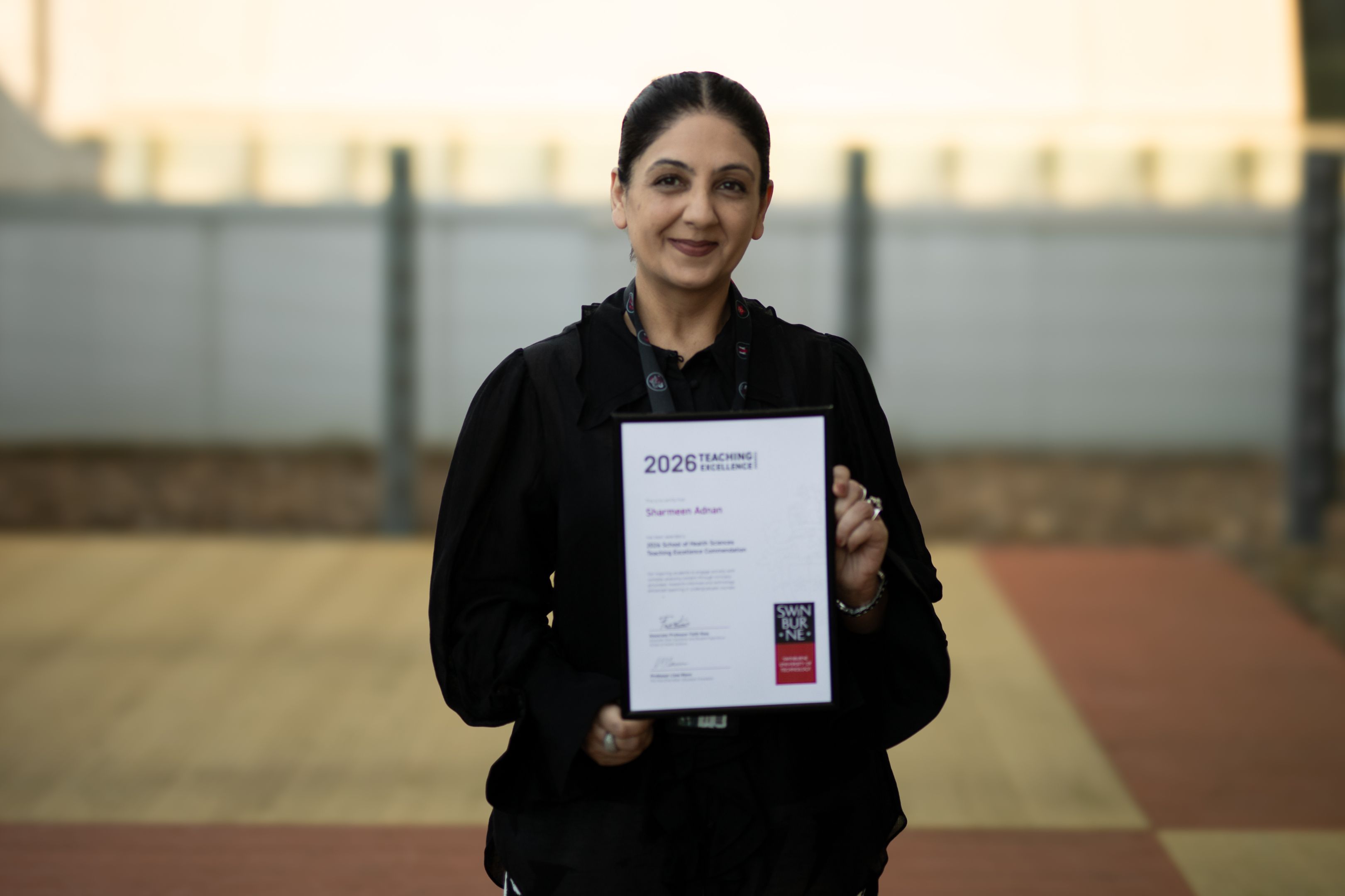 2026 School Teaching Excellence Award recipient Sharmeen Adnan with her certificate