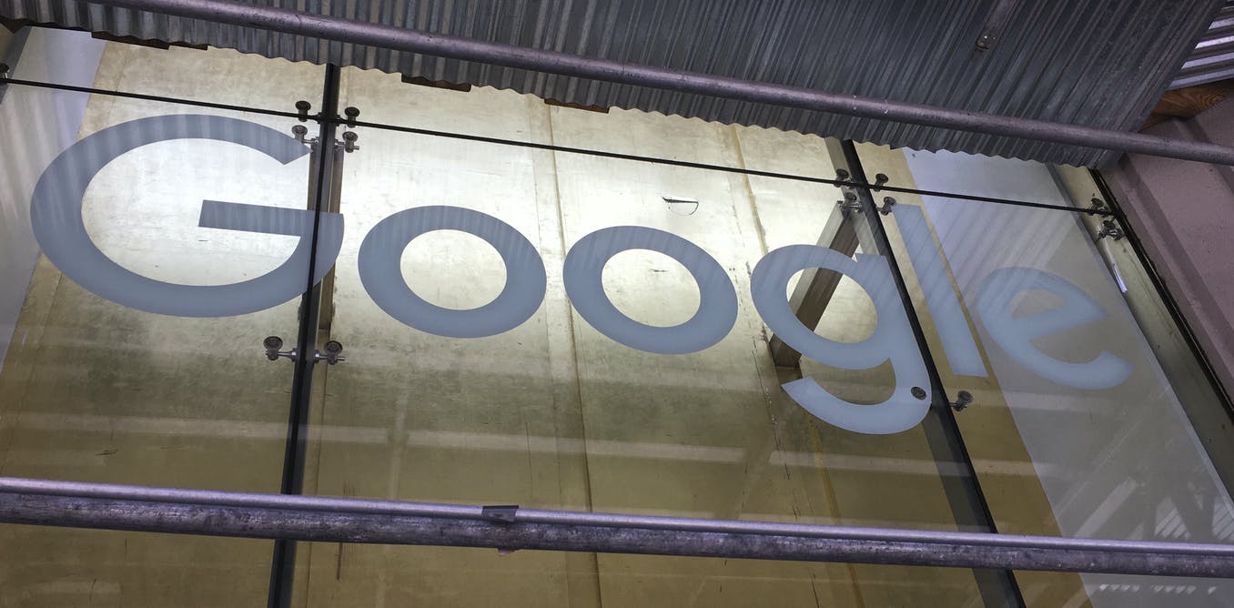 Google logo printed in glass at google headquarters