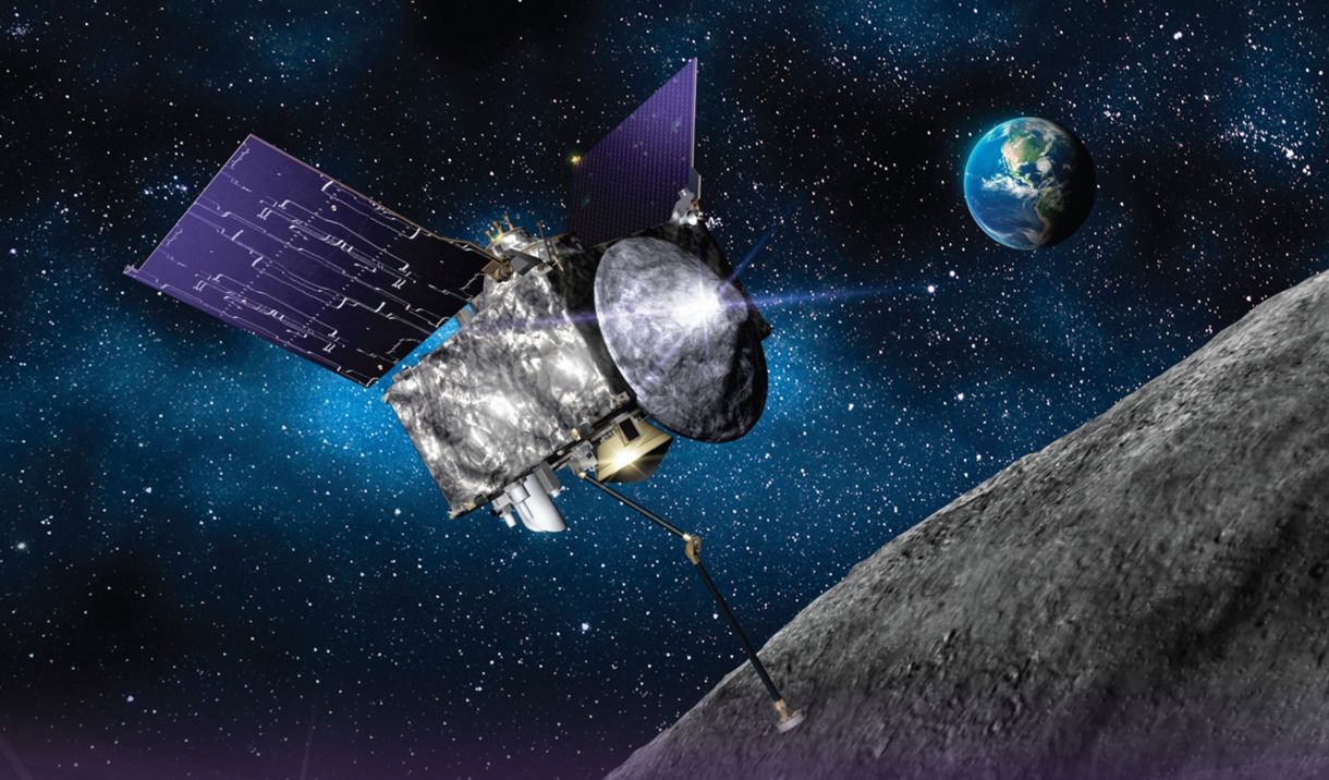 Artist's impression of NASA’s Osiris Rex Mission taking a sample from asteroid Bennu