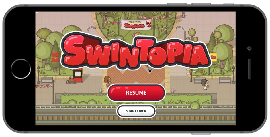 Swintopia opening screen on mobile shows resume and start over buttons