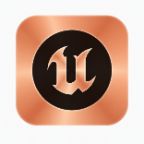 Unreal Academic Partner logo with black circle 'U' typography in the middle surrounded by a rose-gold box shape.