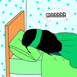 Green Falcon superhero sleeping in bed