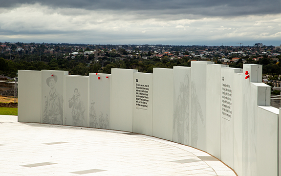 Korean War Memorial panels with remembrance poppies