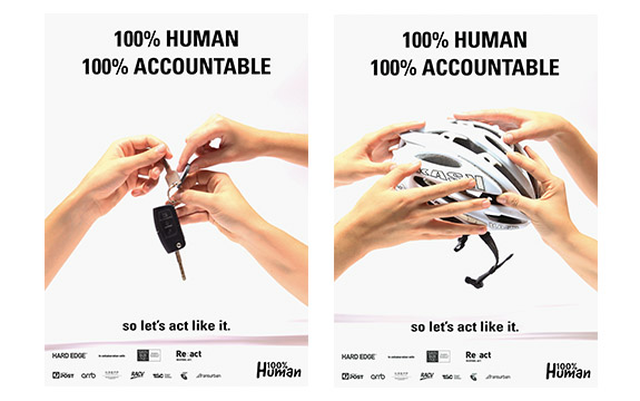 Re:act 100% Human Campaign posters by Communication Design students Max Bufardeci, Riley van Ingen, Felicity Lemke and Caitlin Gmehling. 