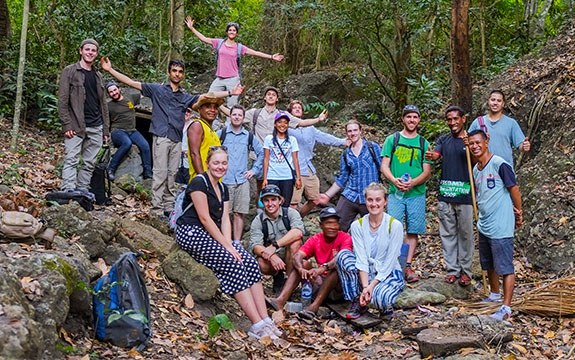 A group of students in a Timor-Leste jungle. 