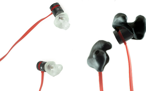 Product shot of Hearables 3D tips on earphones. 