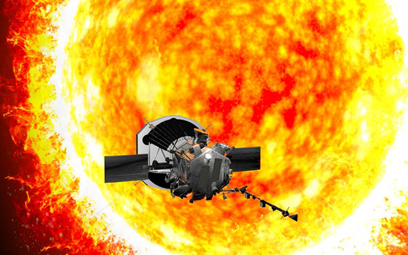 Stock image of NASA’s Parker Solar Probe with the sun in the background