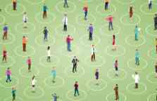 Illustration of people social distancing in separate circles