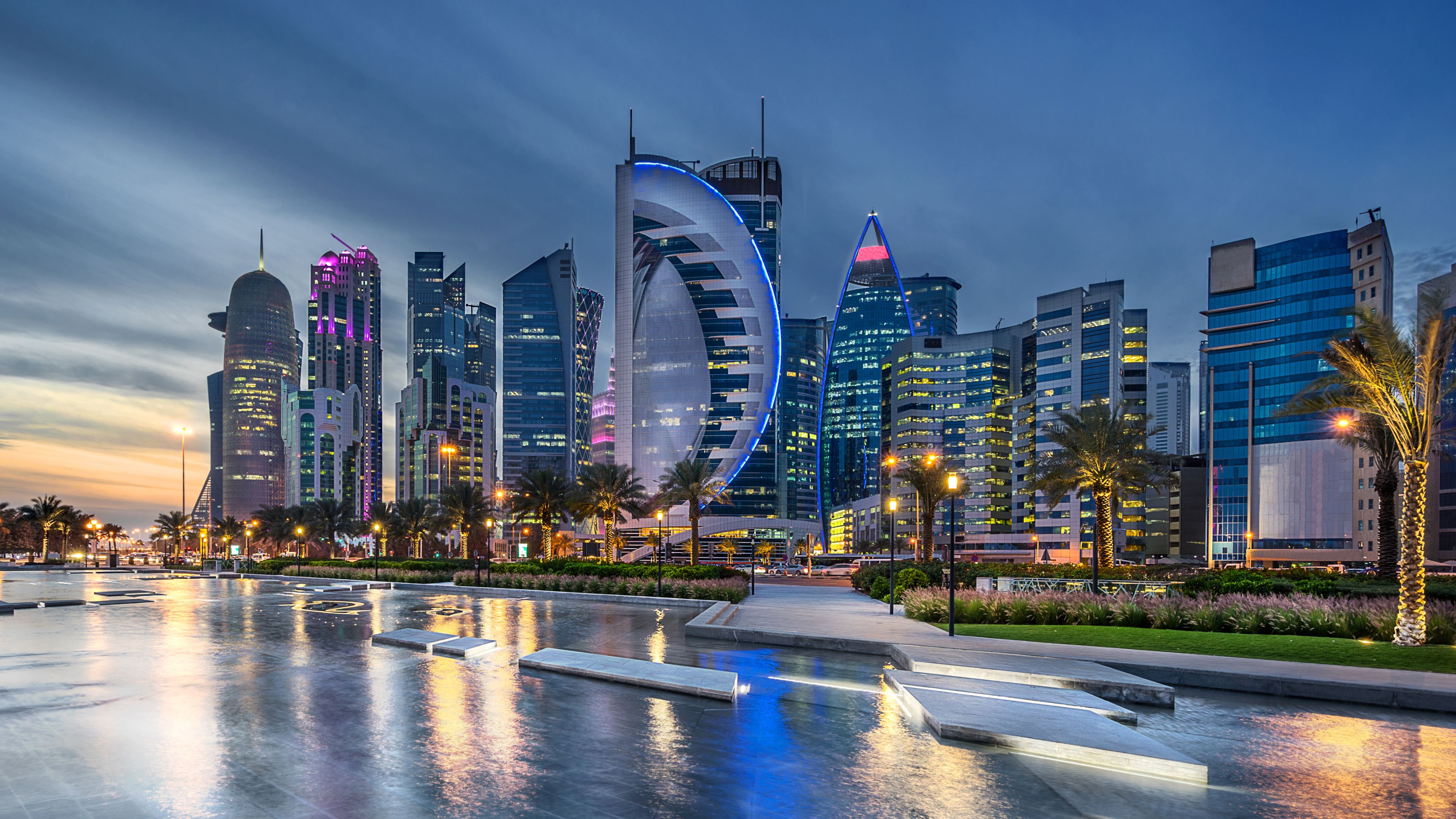 View of Doha skyline from West Bay on the Corniche in Qatar