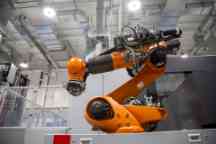Closer view of robotic arm-like machine at CSIRO Industry 4.0 Testlab Clayton