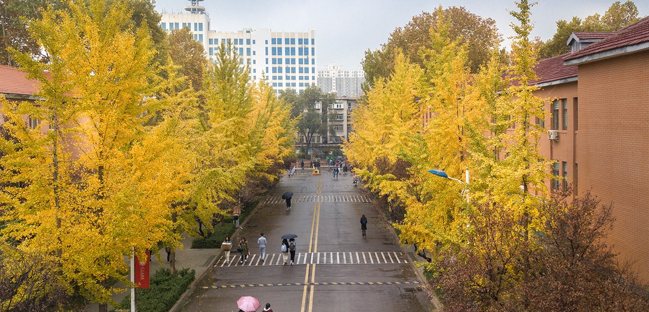 Students walking around campus at Shandong University of Science and Technology