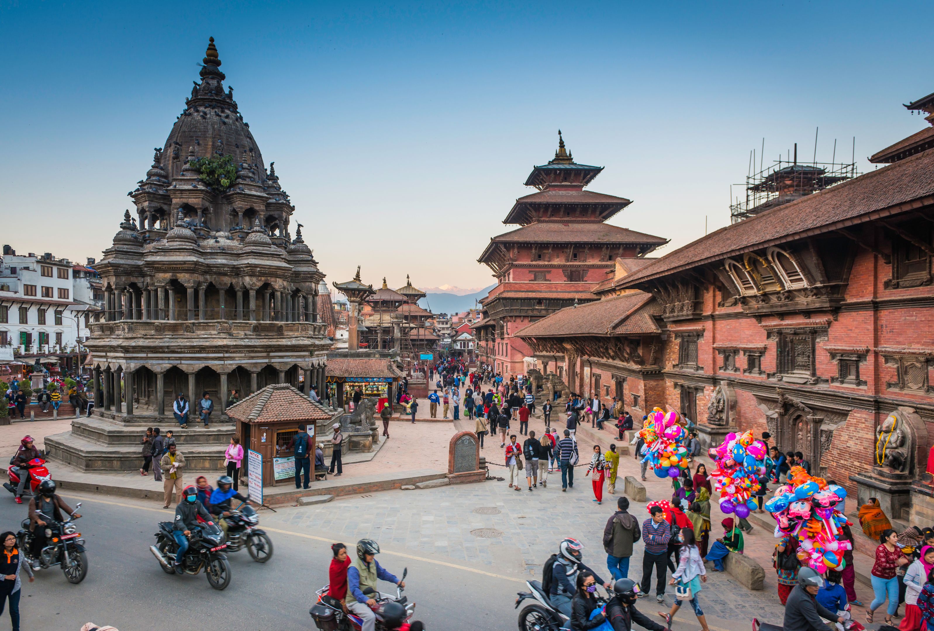 Kathmandu crowds of people outside temples Patan Durbar Square Nepal