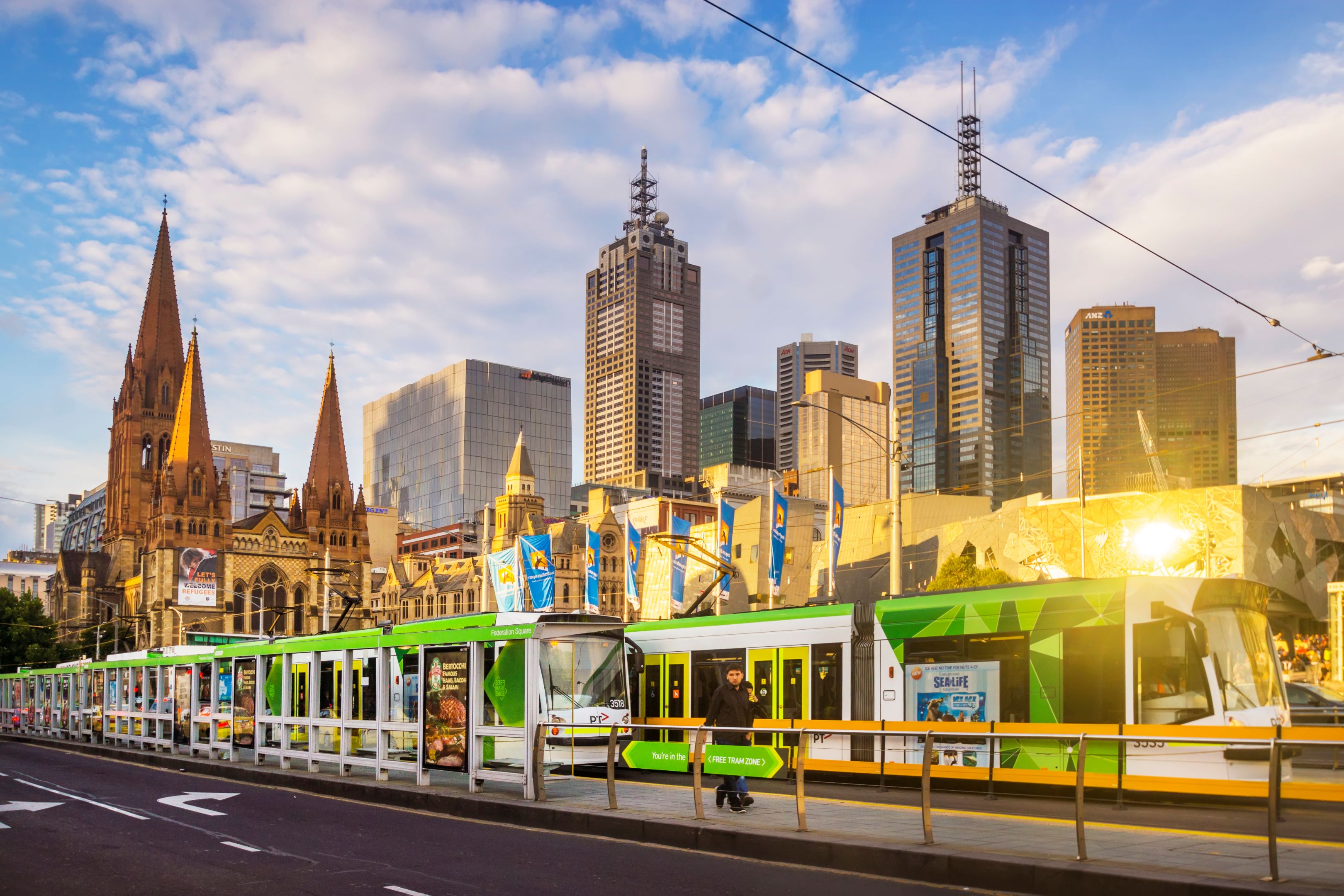 Trams before Melbourne Skyline