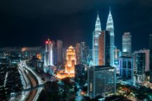 Image of city skyline of Kuala Lumpur Malaysia at night