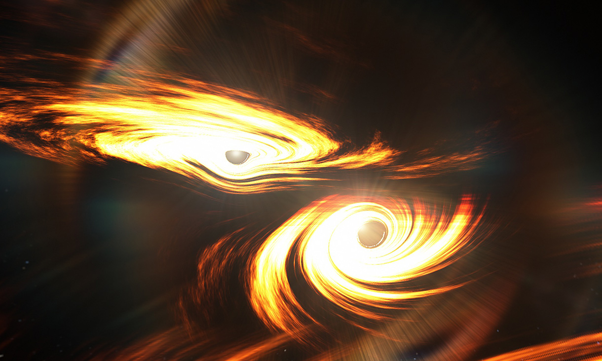 artist's impression of two black holes colliding