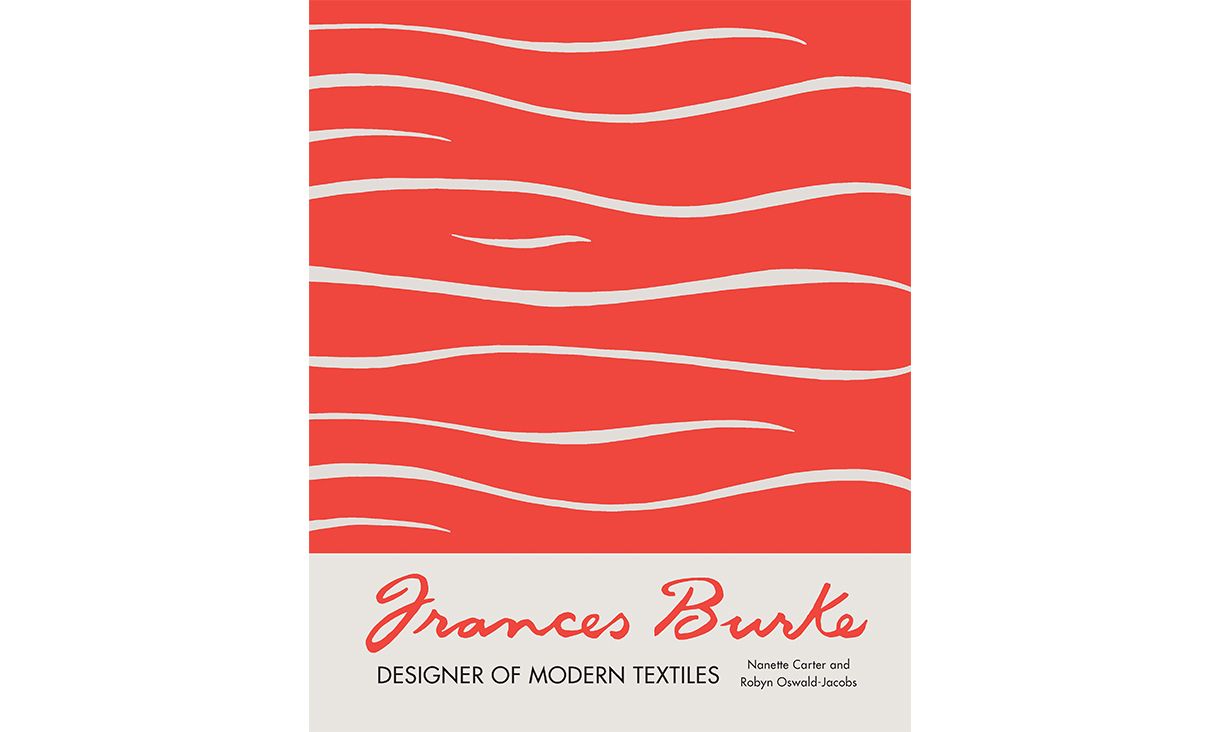 The cover of Nanette Carter and Robyn Oswald's monograph on Frances Burke - illustrated with a red and cream screen print of Frances's
