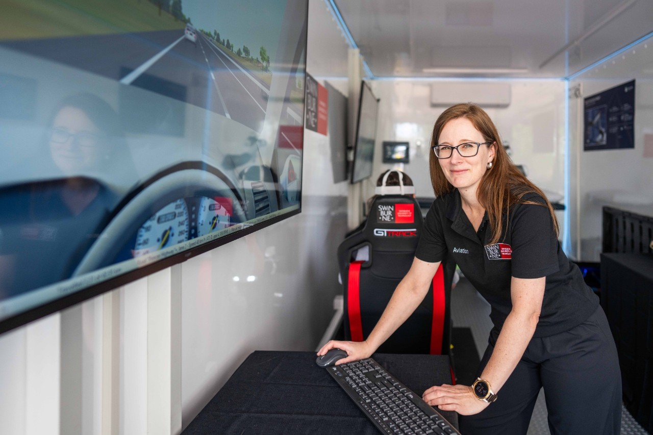 The driving simulator inside the Mobile Innovation Lab.
