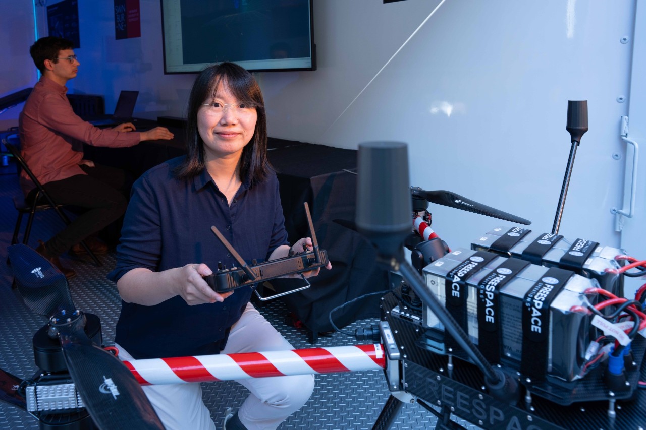 A light detection and ranging (LiDAR) drone inside the Mobile Innovation Lab.