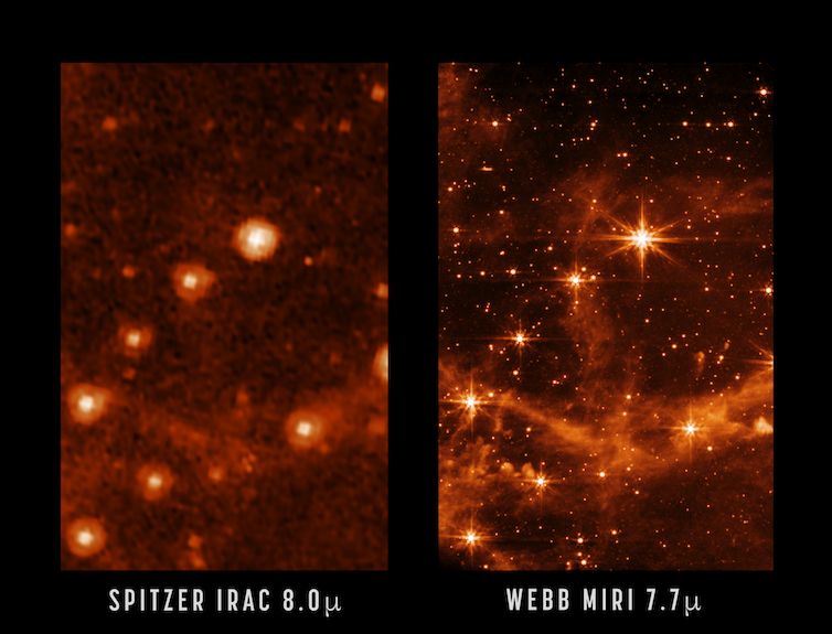 Images taken from the Spitzer space telescope and the JWST