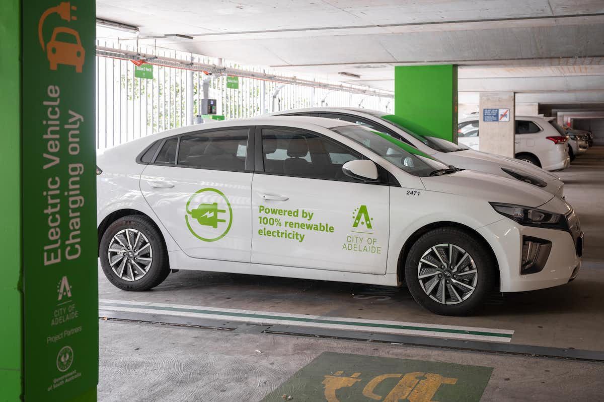 City of Adelaide branded electric vehicle in a car park 