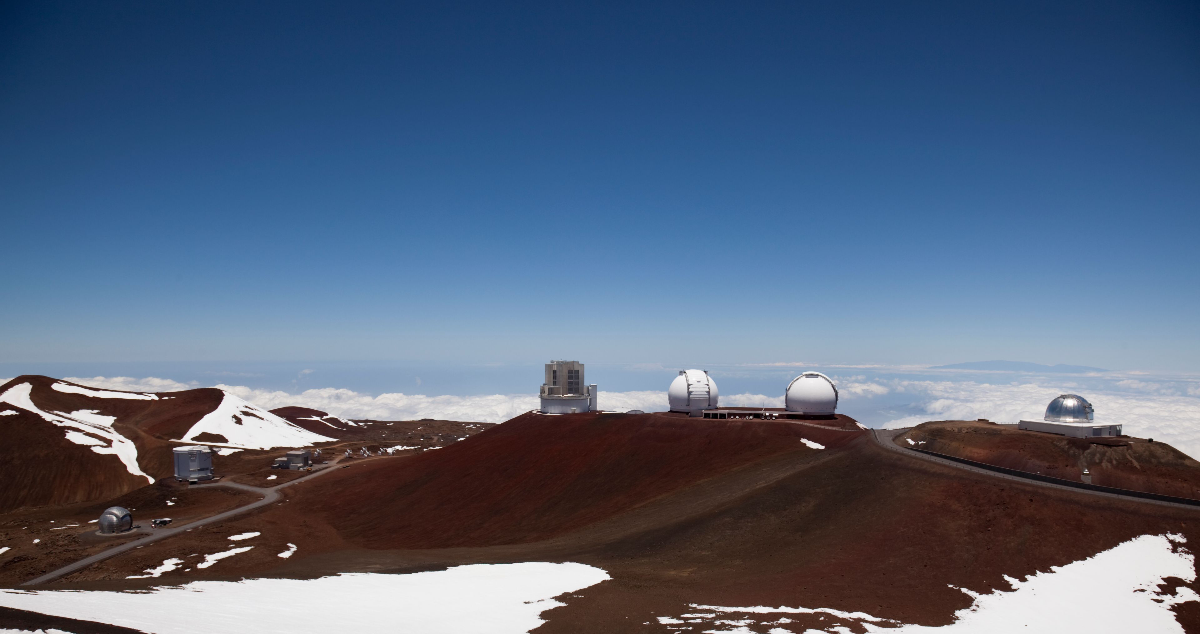 Snow and Telescopes on Mauna Kea in Hawaii