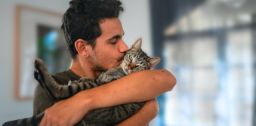 Pet owner kissing their cat