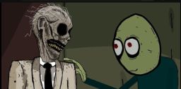 Screenshot of Salad Fingers and the corpse Kenneth in Episode 7, Shore Leave.