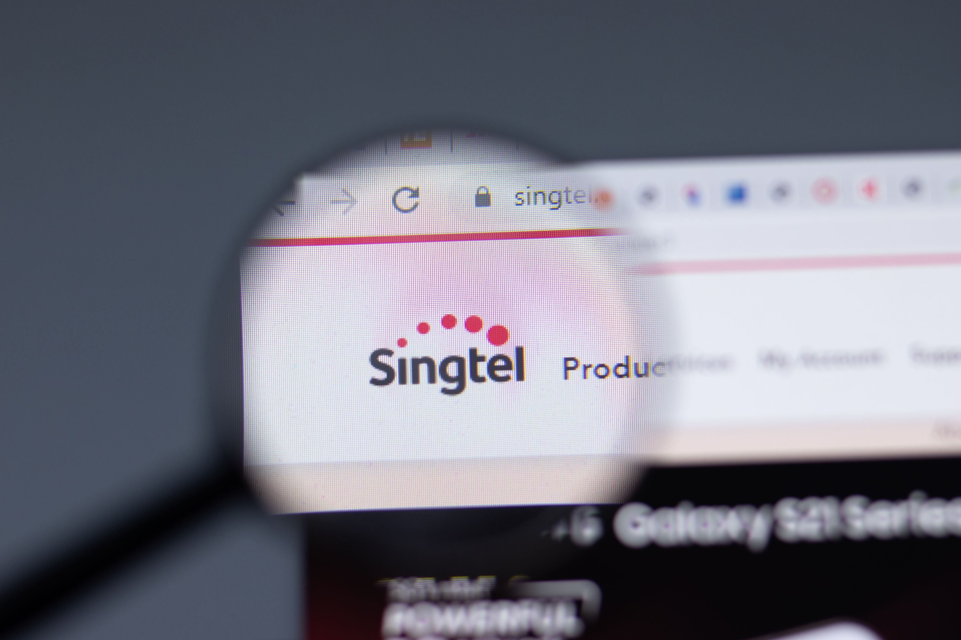 New York, USA - 17 February 2021: SingTel logo close up on website page, Illustrative Editorial.
