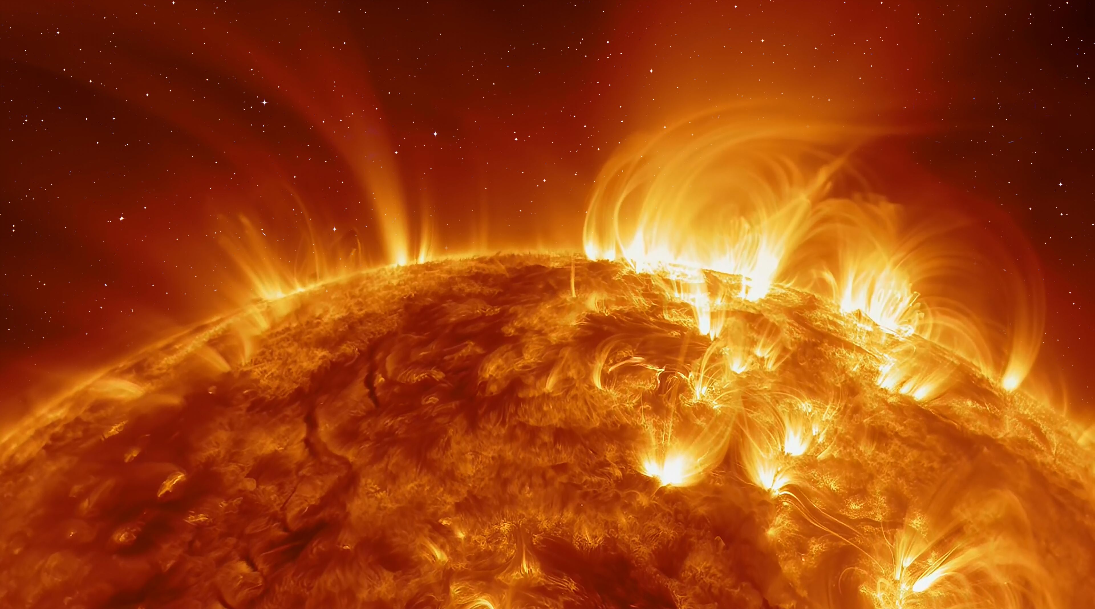 An image of the solar flares from the sun 