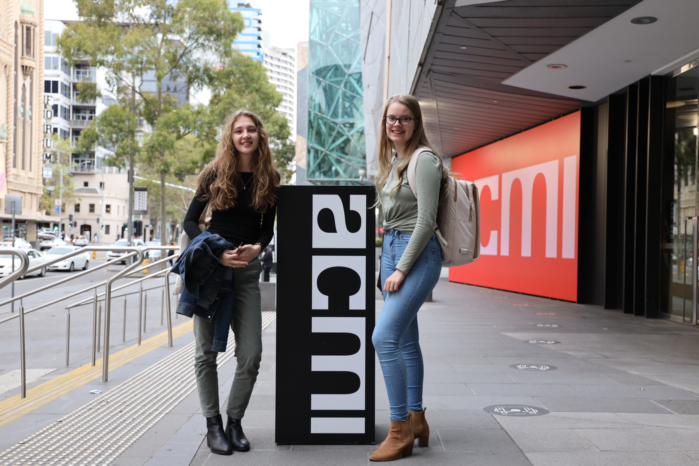 Swinburne Cinema and Screen Studies students standing outside ACMI