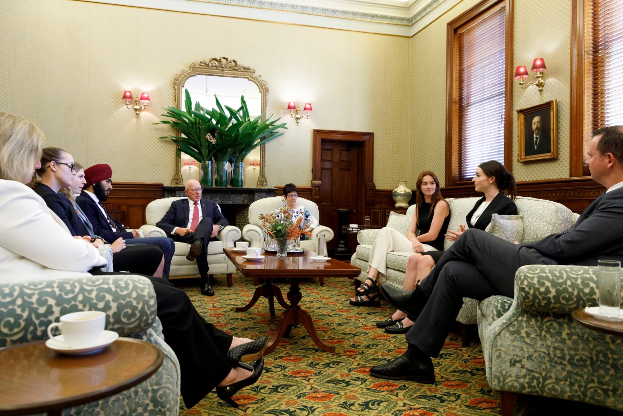 His Excellency General the Honourable David Hurley AC DSC (Retd), Governor-General of the Commonwealth of Australia and Her Excellency Mrs Linda Hurley host an afternoon event for The Order of Australia Association Foundation Scholarship recipients at Admiralty House in Sydney.